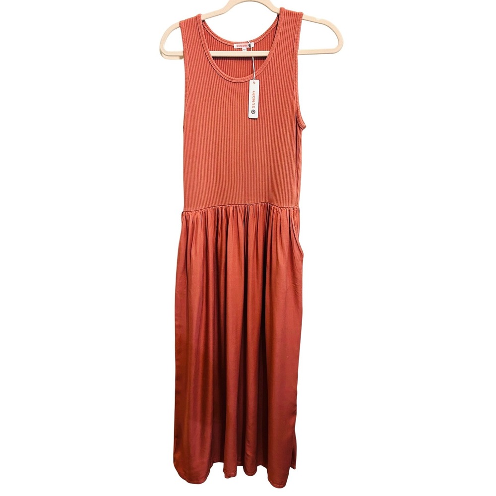 Sundry Mix Media Tank Midi Dress Terra Cotta Clay Size L/12 (Sundry Size 3)